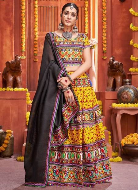 Yellow Colour Aawaiya Rajwadi Vol 4 New Designer Navratri Special Cotton Silk Lehenga Choli Collection 7006